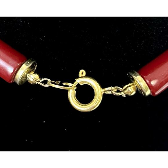 VTG Statement Art Deco Style Ceramic Necklace Red & Gold Beads- Japan 19” - Picture 4 of 4